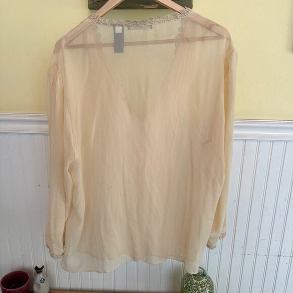 Liz Claiborne vintage 90s silk Sheer Cream Blouse W/ Lace Trim Pleated Front 2X - Picture 3 of 6